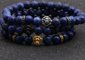 blue marble lion head bead for men
