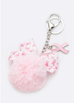 Pink Ribbon Pom-Pom Keychain – The DeeVa Boutique