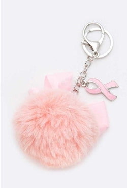 Pink Ribbon Pom-Pom Keychain – The DeeVa Boutique