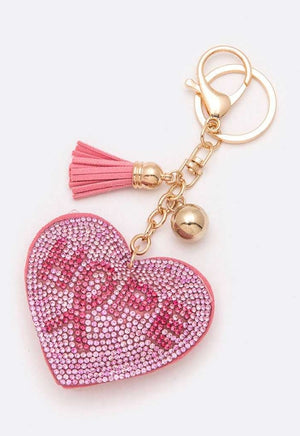 Pink Bling Hope Ribbon Heart Keychain